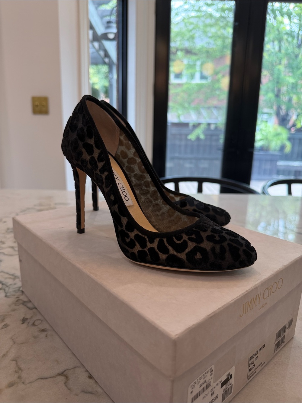 Jimmy Choo Black Leopard Bridget 100 Pumps - Picture 2 of 7